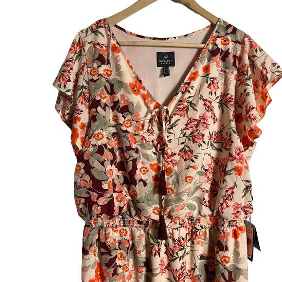 Adrianna Papell Floral Print Cap Sleeve Tassel V-Neck Maxi Dress Size 16 - Picture 5 of 13